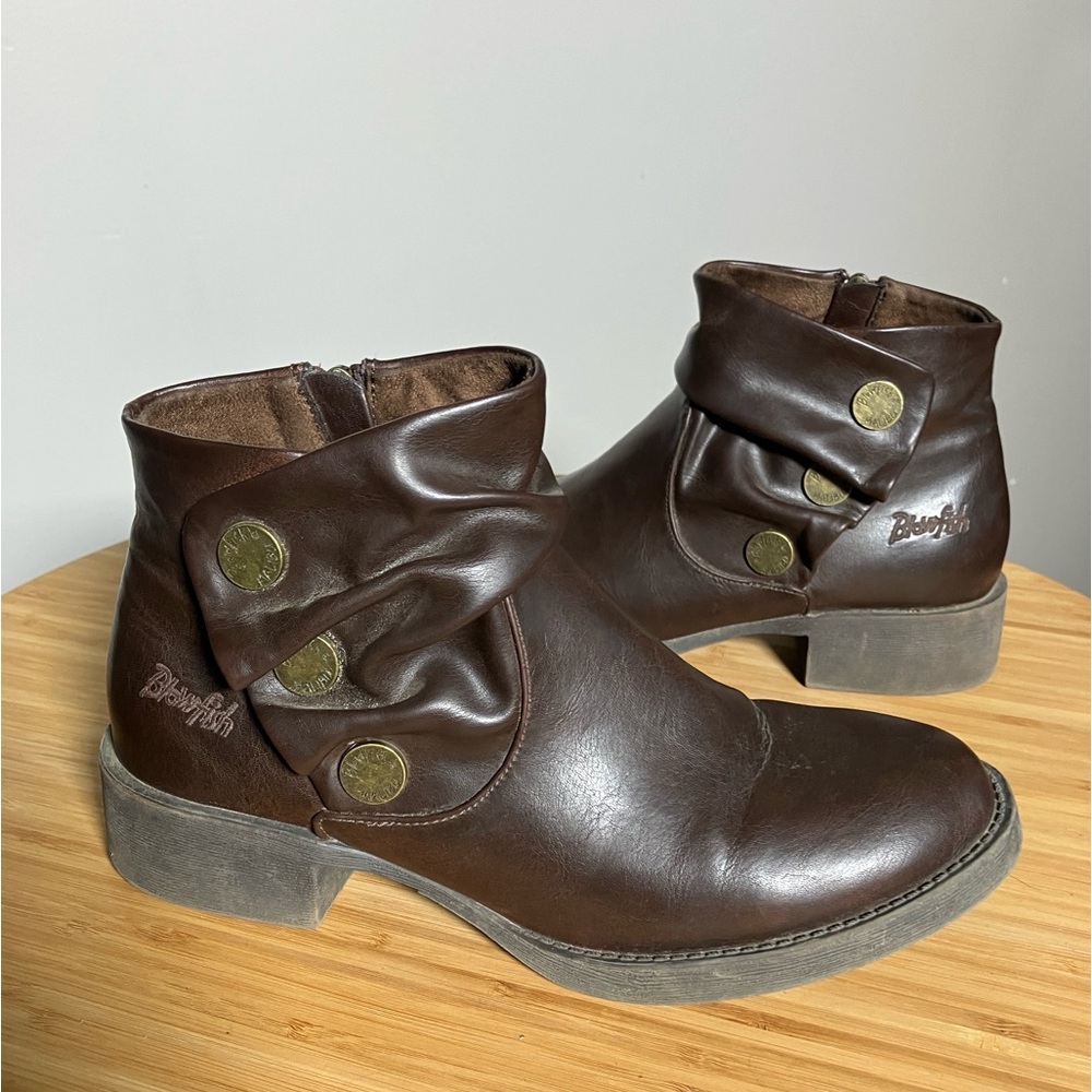 Blowfish Malibu Ankle Boots brown faux leather with bronze accent women’s size 7